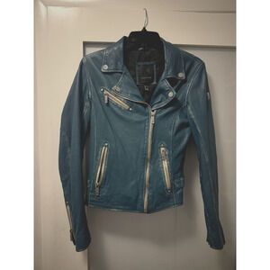 Mauritius Sofia Blue Lambskin Leather Jacket-Size Small